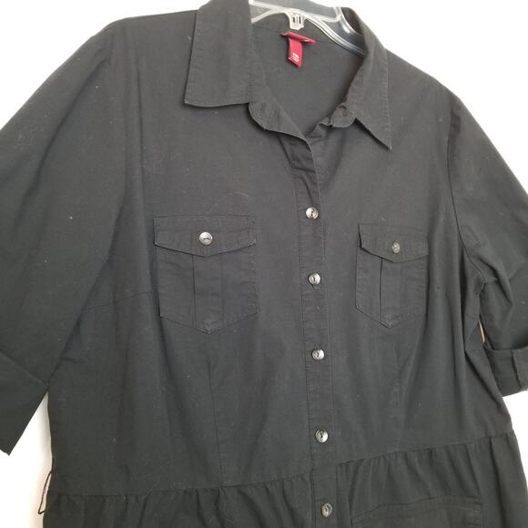 Merona Size XXL Black Stretch Cotton Blend 4 Pocket Women's Buttonfront Dress - Picture 3 of 9